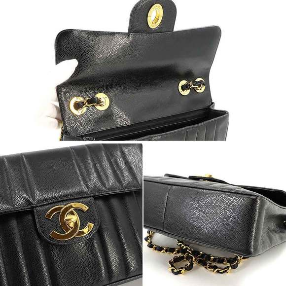 CHANEL Mademoiselle Chain Shoulder Bag Caviar Skin Leather Black Gold Hardware V - Picture 8 of 9